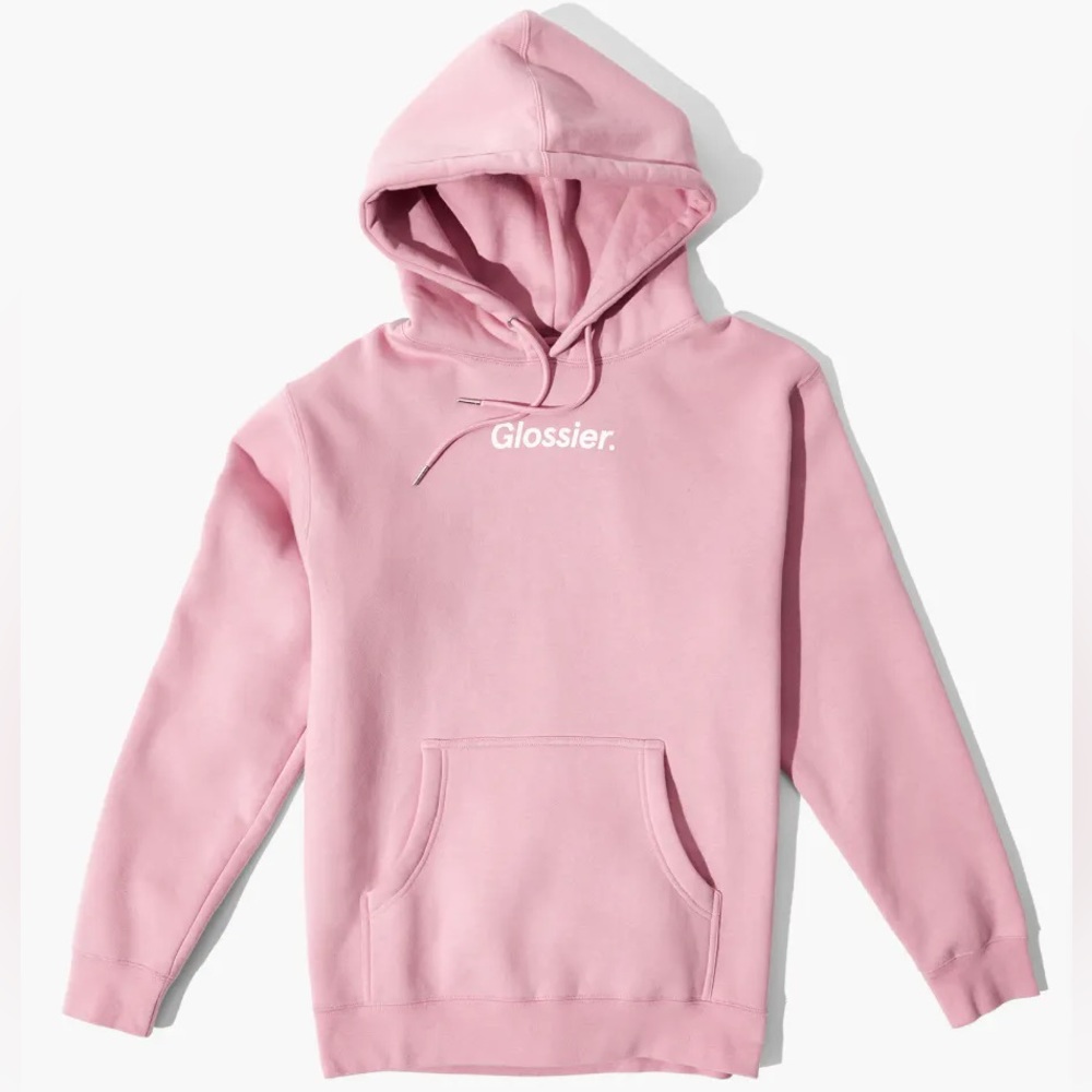 Glossier pink hoodie sweatshirt